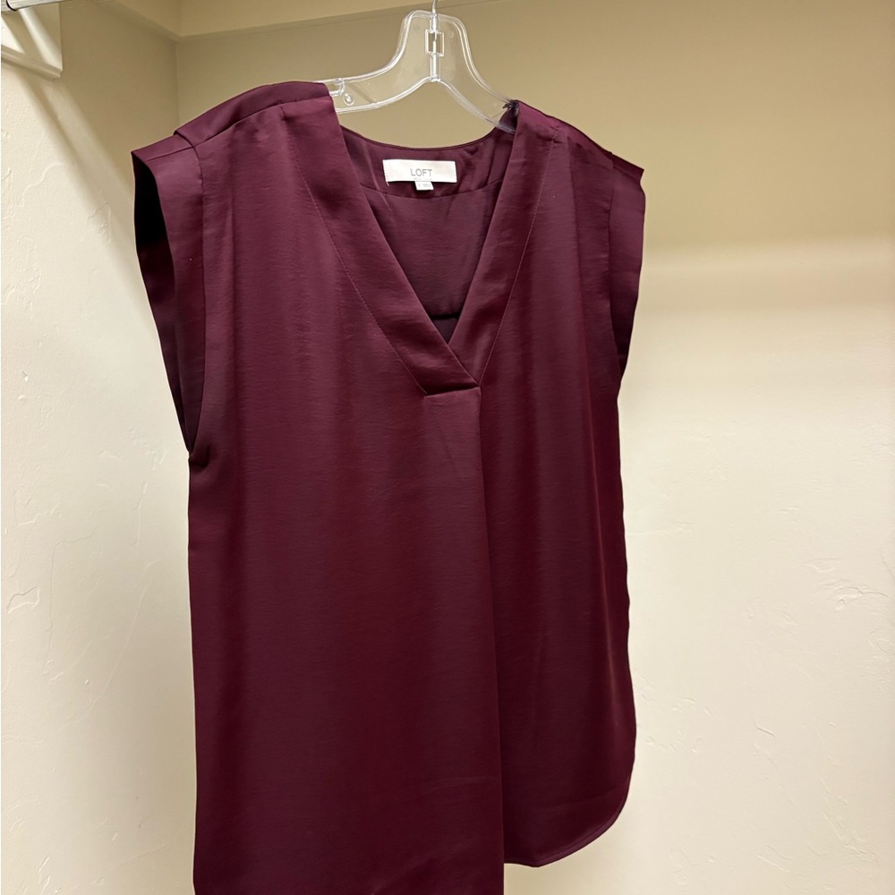 LOFT Deep Burgundy V-Neck Blouse